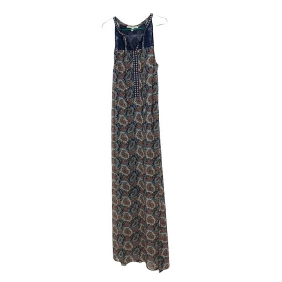 Daniel Rainn paisley navy  coral halter boho maxi dress Medium - Picture 2 of 14